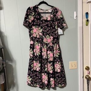 LuLaRoe Black Dress with Pink and Green Floral